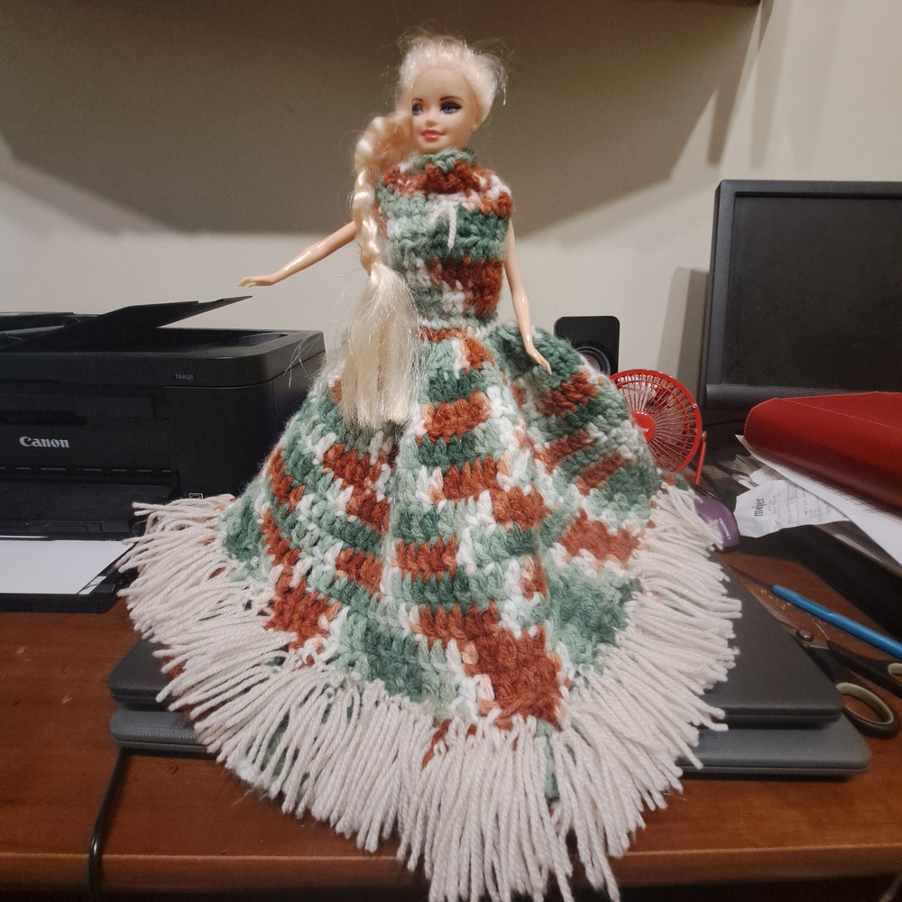 Barbie in Multicolor Crochet Dress with Fringe